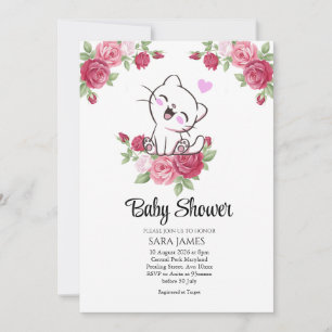 Cute Cat Floral Baby Shower Invitation