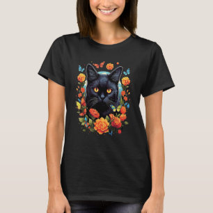 Cute Cat Floral Butterflies Aesthetic Girls Women  T-Shirt