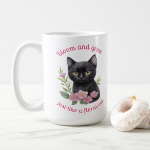 Cute Cat Floral Design Bloom and Grow Coffee Mug
