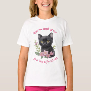 Cute Cat Floral Design Bloom and Grow  T-Shirt