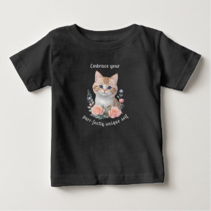 Cute Cat Floral Design Motivational Baby T-Shirt