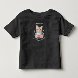 Cute Cat Floral Design Motivational Toddler T-Shirt