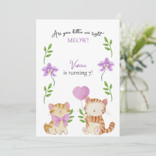 Cute Cat Floral Kids Birthday Party Invitation