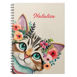 Cute Cat Floral Watercolor Notebook