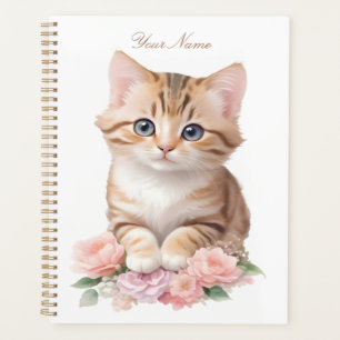 Cute Cat Floral Whimsical Feline Blossoms  Planner