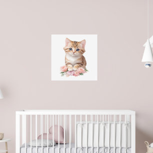 Cute Cat Floral Whimsical Feline Blossoms  Poster