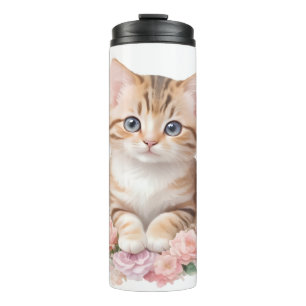 Cute Cat Floral Whimsical Feline Blossoms  Thermal Tumbler