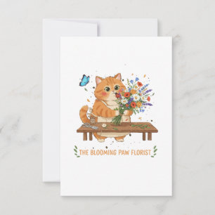 Cute Cat Florist The Blooming Paw Whimsical Thank You Card