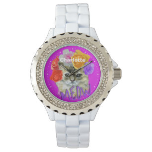 Cute Cat Flowery Rose Headdress Meow Personalised  Watch