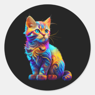 Cute Cat For Kitten Lovers Colourful Art Kitty Ado Classic Round Sticker