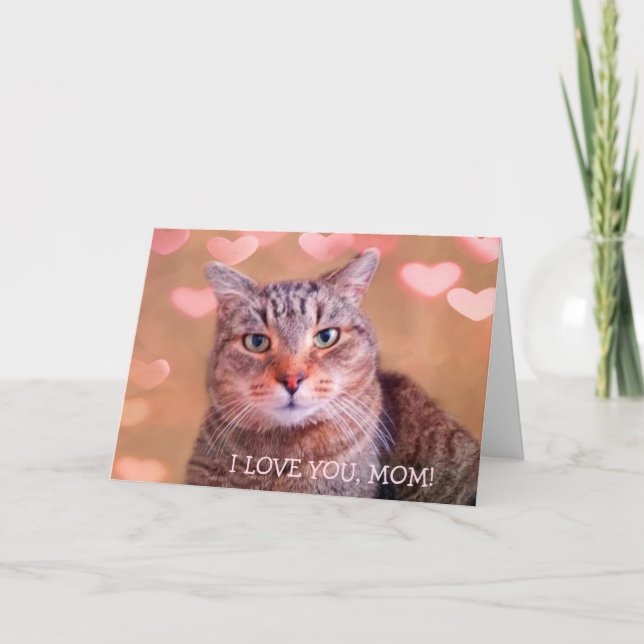 Cute Cat "For Mum" Valentine's Day Holiday Card (Front)