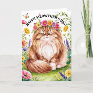 Cute Cat for Pet Mum on Mother's Day with Flowers Holiday Card