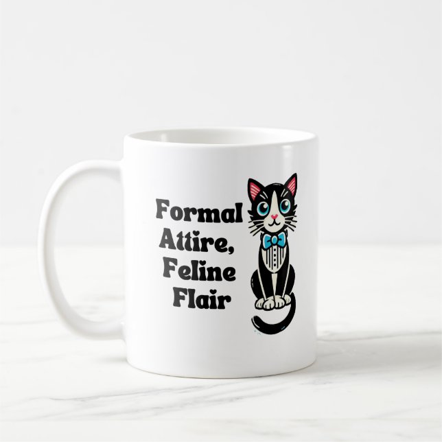 Cute Cat "Formal Attire, Feline Flair" Coffee Mug (Left)