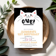 Cute Cat Frame Sparkling Stars 1st Birthday