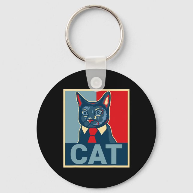 Cute Cat Funny Kitty Republican Democrat Oma Style Key Ring (Front)
