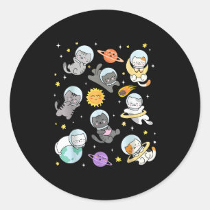 Cute Cat Funny Space Astronaut Planet Cat Women Me Classic Round Sticker