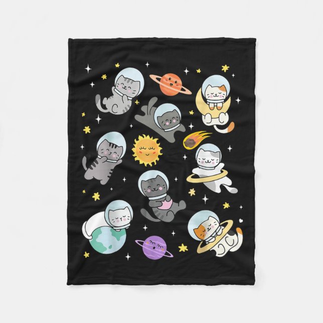 Cute Cat Funny Space Astronaut Planet Cat Women Me Fleece Blanket (Front)