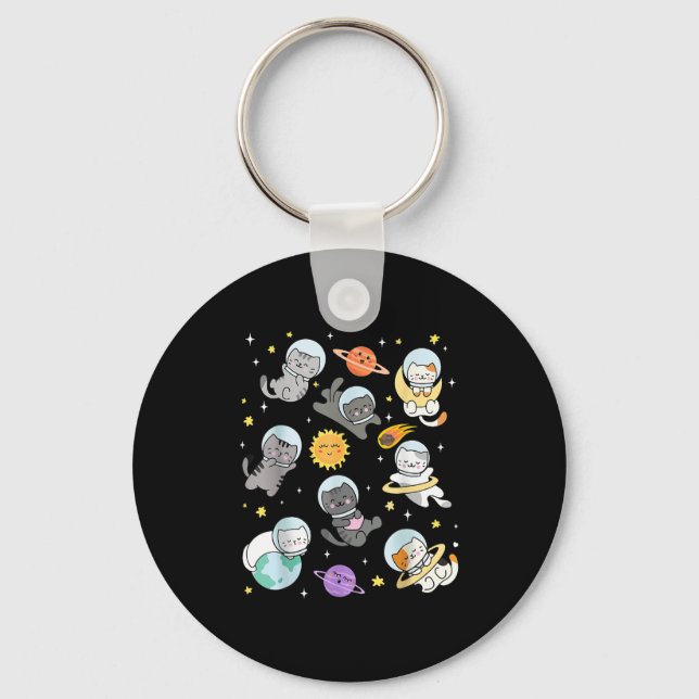 Cute Cat Funny Space Astronaut Planet Cat Women Me Key Ring (Front)