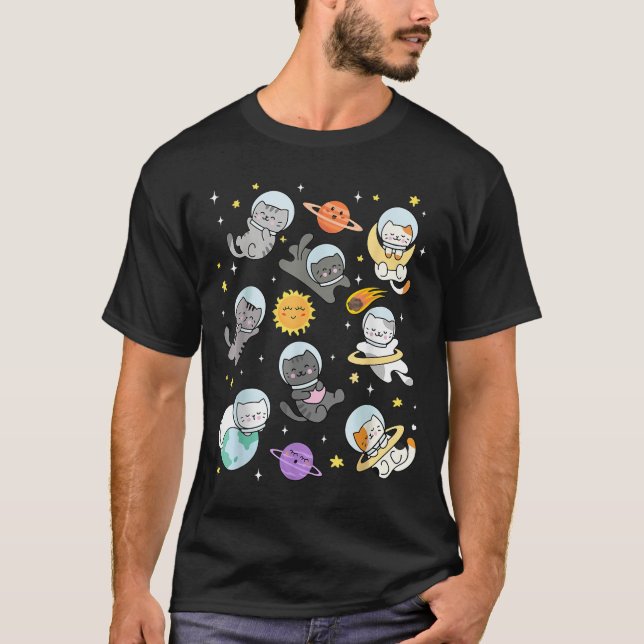 Cute Cat Funny Space Astronaut Planet Cat Women Me T-Shirt (Front)