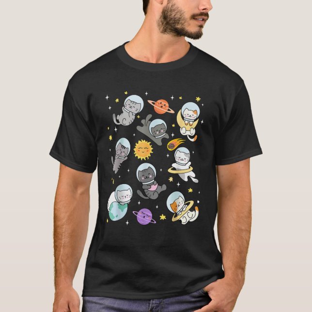 Cute Cat Funny Space Astronaut Planet Cat Women Me T-Shirt (Front)