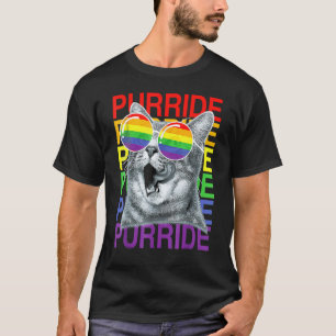 Cute Cat Gay Pride Month Rainbow Flag Sunglasses L T-Shirt
