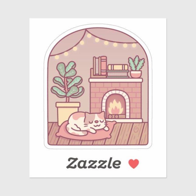Cute Cat Getting Warm And Cosy In Front Of Firepla (Sheet)