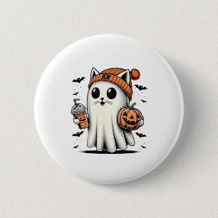 Cute Cat Ghost Iced Coffee Funny Ghost Halloween I 6 Cm Round Badge