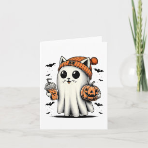 Cute Cat Ghost Iced Coffee Funny Ghost Halloween I Card