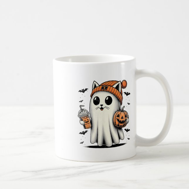 Cute Cat Ghost Iced Coffee Funny Ghost Halloween I Coffee Mug (Right)