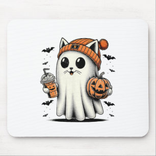Cute Cat Ghost Iced Coffee Funny Ghost Halloween I Mouse Mat
