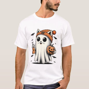 Cute Cat Ghost Iced Coffee Funny Ghost Halloween I T-Shirt