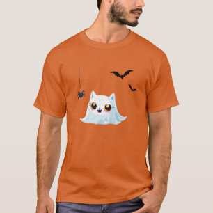 Cute Cat ghost sheet halloween pumpkin party T-Shirt