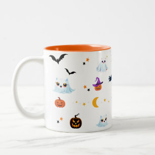 Cute Cat ghost sheet Halloween pumpkin party Two-Tone Coffee Mug
