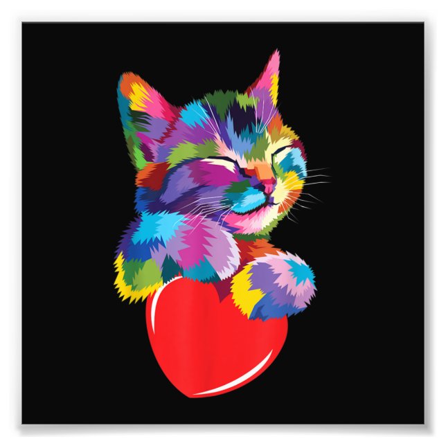 Cute Cat Gift for Kitten Lovers Colorful Art Kitty Photo Print (Front)