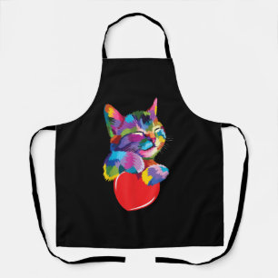 Cute Cat Gift for Kitten Lovers Colourful Art Kitt Apron