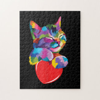 Cute Cat Gift for Kitten Lovers Colourful Art Kitt Jigsaw Puzzle