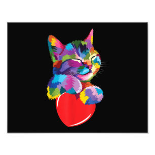 Cute Cat Gift for Kitten Lovers Colourful Art Kitt Photo Print