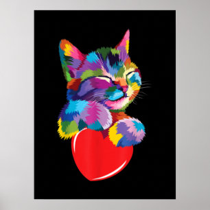 Cute Cat Gift for Kitten Lovers Colourful Art Kitt Poster