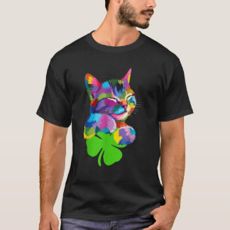 Cute Cat Gift kitten lover Colourful Art St Patric T-Shirt