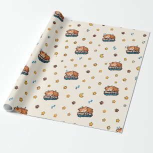 Cute Cat Gift Wrapping Paper with Kawaii Cat Patte