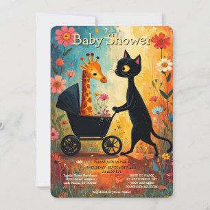 Cute Cat Giraffe Baby Shower Invitation