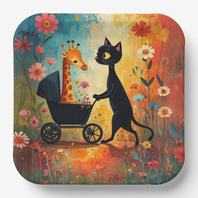 Cute Cat Giraffe Paper Plate (Front)