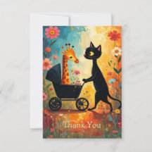 Cute Cat Giraffe Thank You Card