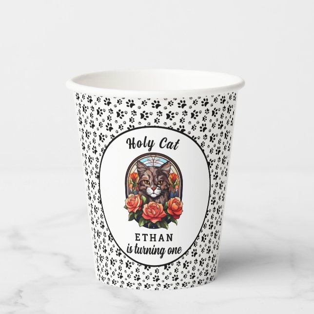 Cute Cat Girl First Birthday Paper Cups (Front)