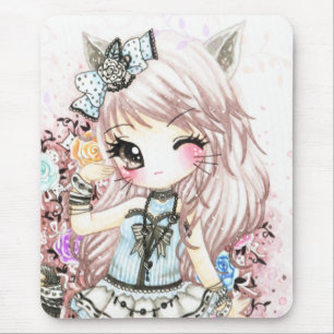 Cute cat girl in lolita style mouse mat
