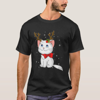 Cute Cat Girl Reindeer Christmas Kitten Lover Cost T-Shirt