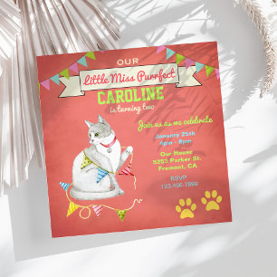 Cute Cat Girls Birthday Party Invitation