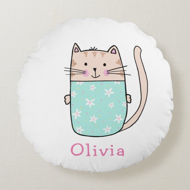 Cute Cat Girls Name Round Cushion (Front)