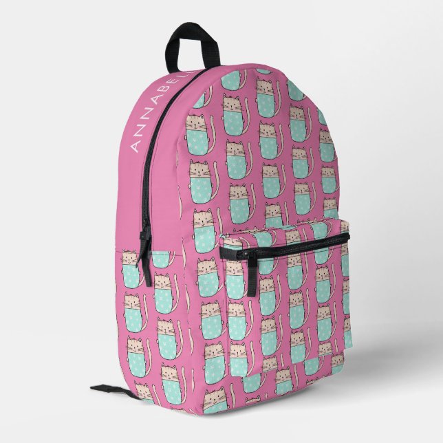 Cute cat girls pink  printed backpack (Back Corner Left)