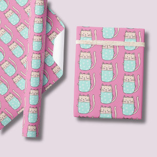 Cute cat girls pink  wrapping paper